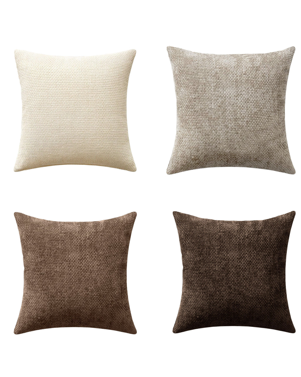 Chenille Grid Cushion Covers - Pack of 4 - Ash Brown, 45cm x 45cm
