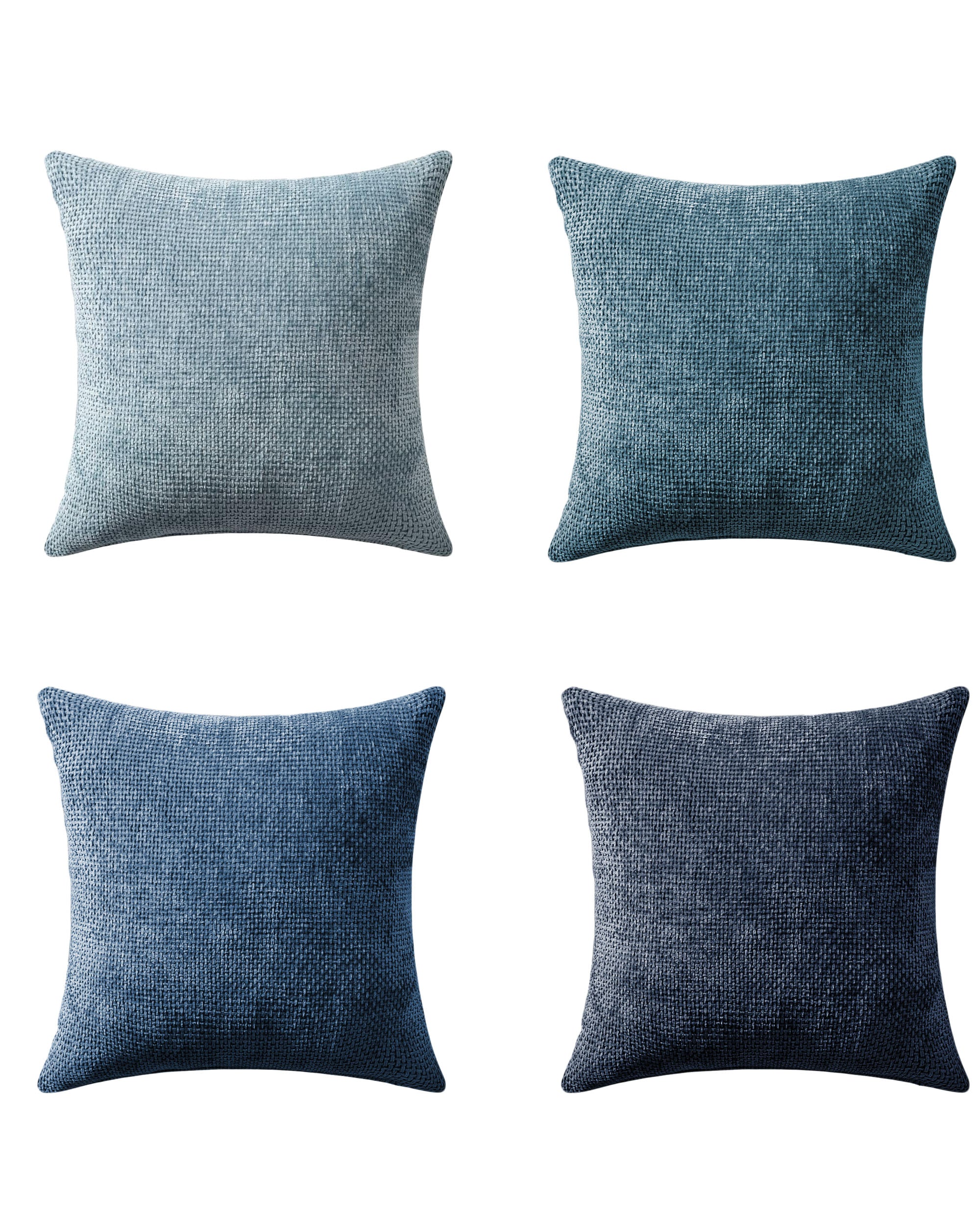 Chenille Grid Cushion Covers - Pack of 4 - Mix of Blue, 45cm x 45cm