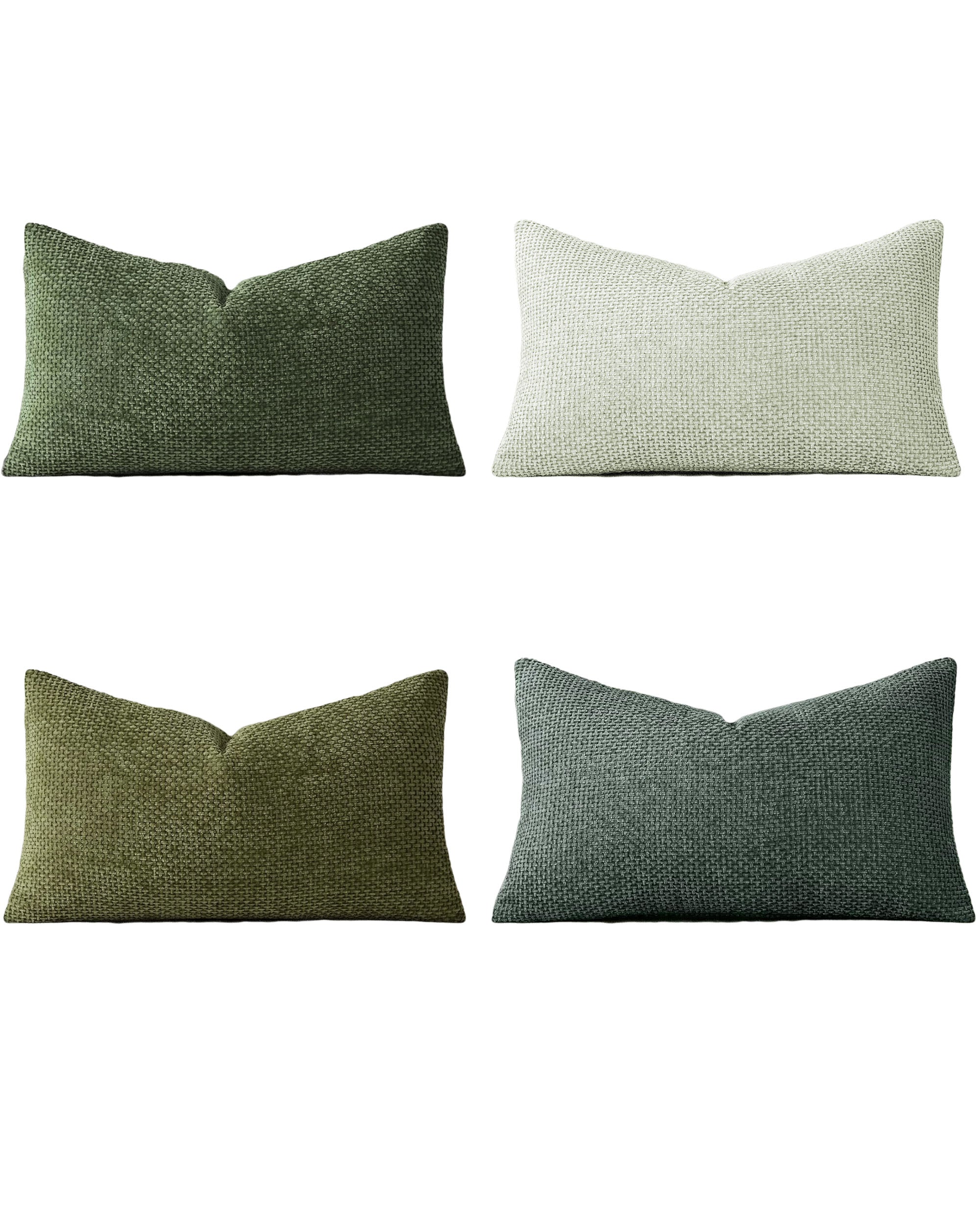 Chenille Grid Cushion Covers - Pack of 4 - Mix of Green, 30cm x 50cm