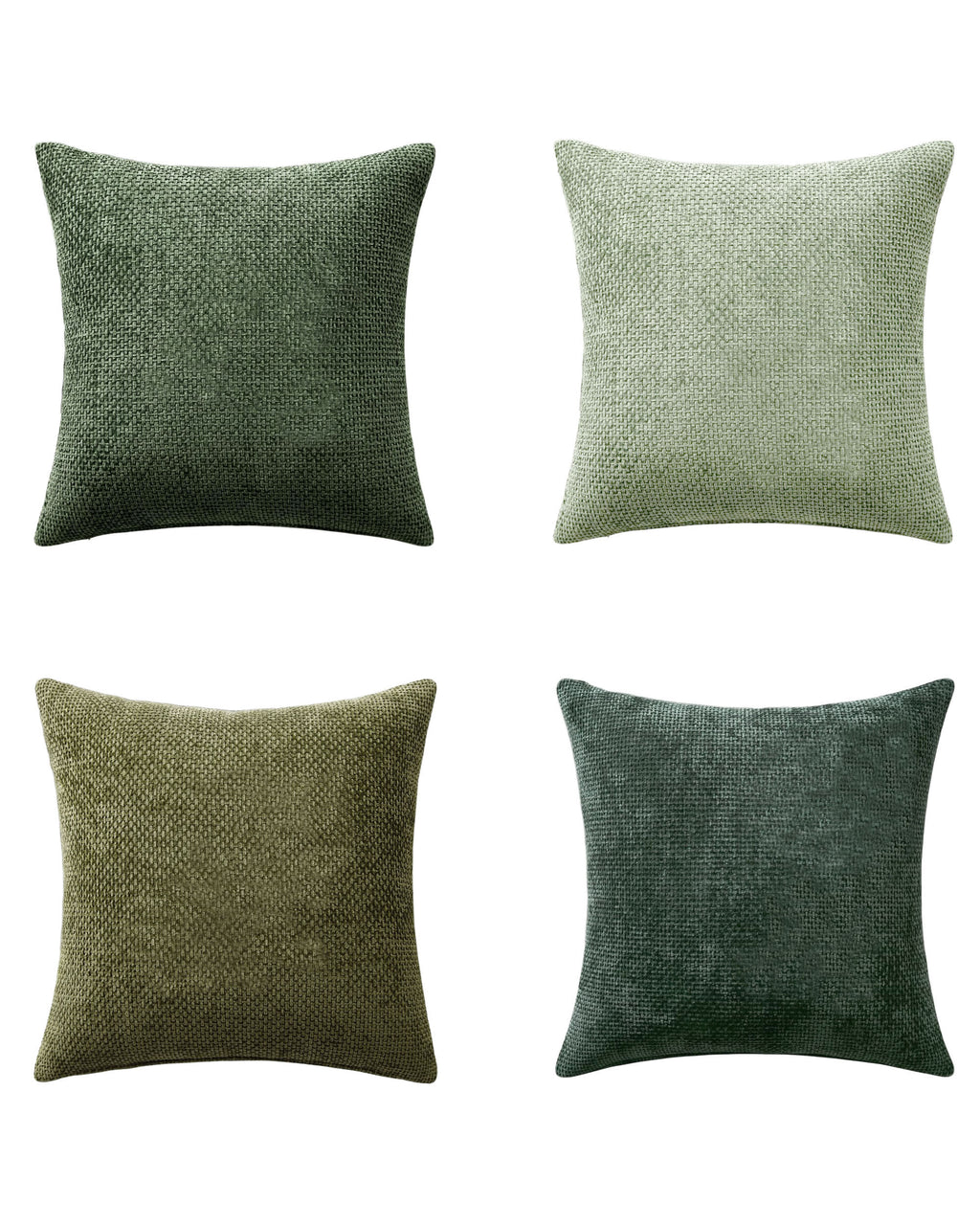 Chenille Grid Cushion Covers - Pack of 4 - Mix of Green, 45cm x 45cm