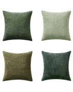 Chenille Grid Cushion Covers - Pack of 4 - Mix of Green, 45cm x 45cm