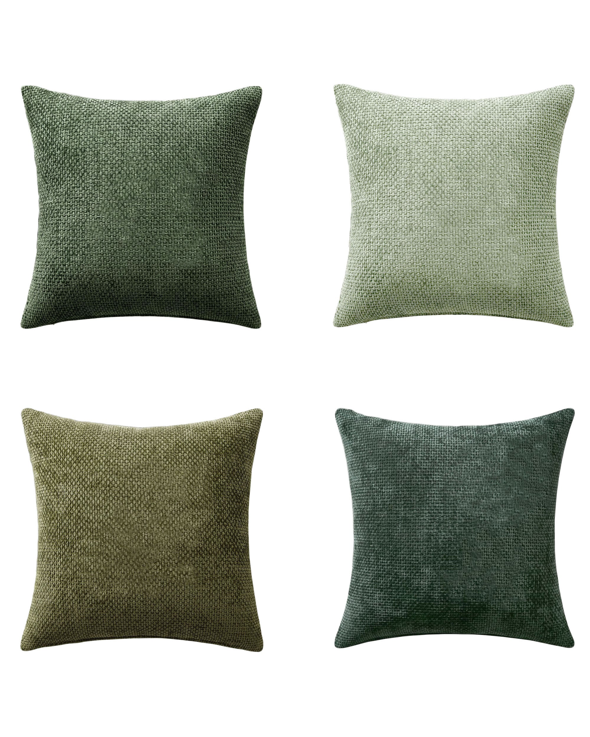 Chenille Grid Cushion Covers - Pack of 4 - Mix of Green, 45cm x 45cm