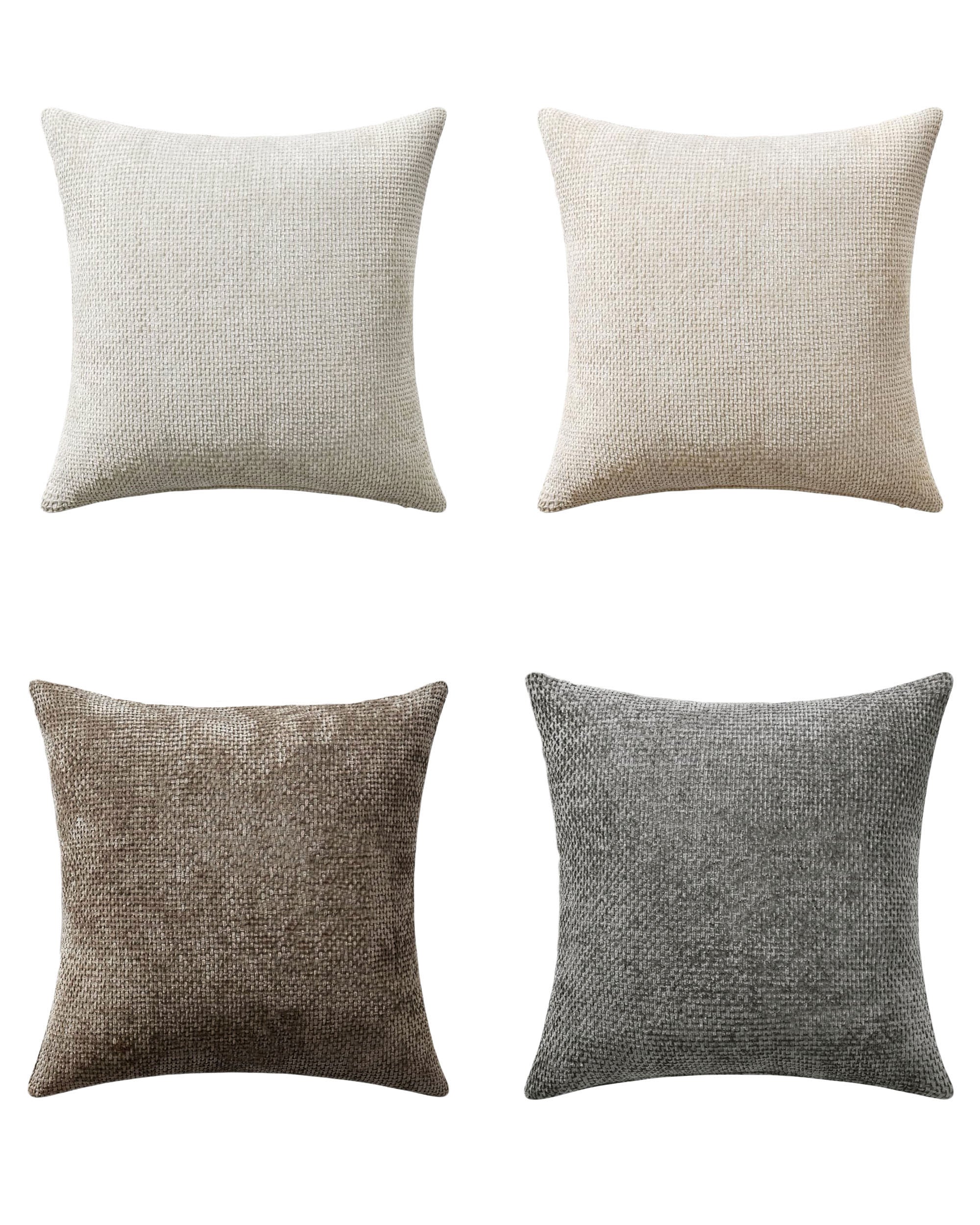 Chenille Grid Cushion Covers - Pack of 4 - Mix of Grey, 45cm x 45cm