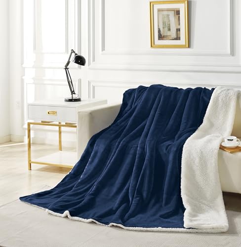 2-in-1 Teddy Sherpa Quilt Cover Set & Blanket - Navy Blue
