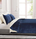 2-in-1 Teddy Sherpa Quilt Cover Set & Blanket - Navy Blue