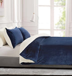 2-in-1 Teddy Sherpa Quilt Cover Set & Blanket - Navy Blue