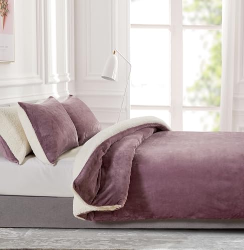 2-in-1 Teddy Sherpa Quilt Cover Set & Blanket - Mauve