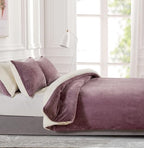 2-in-1 Teddy Sherpa Quilt Cover Set & Blanket - Mauve