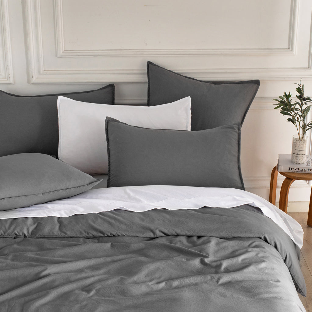 Vintage Washed Microfibre Quilt Cover Set - Grey