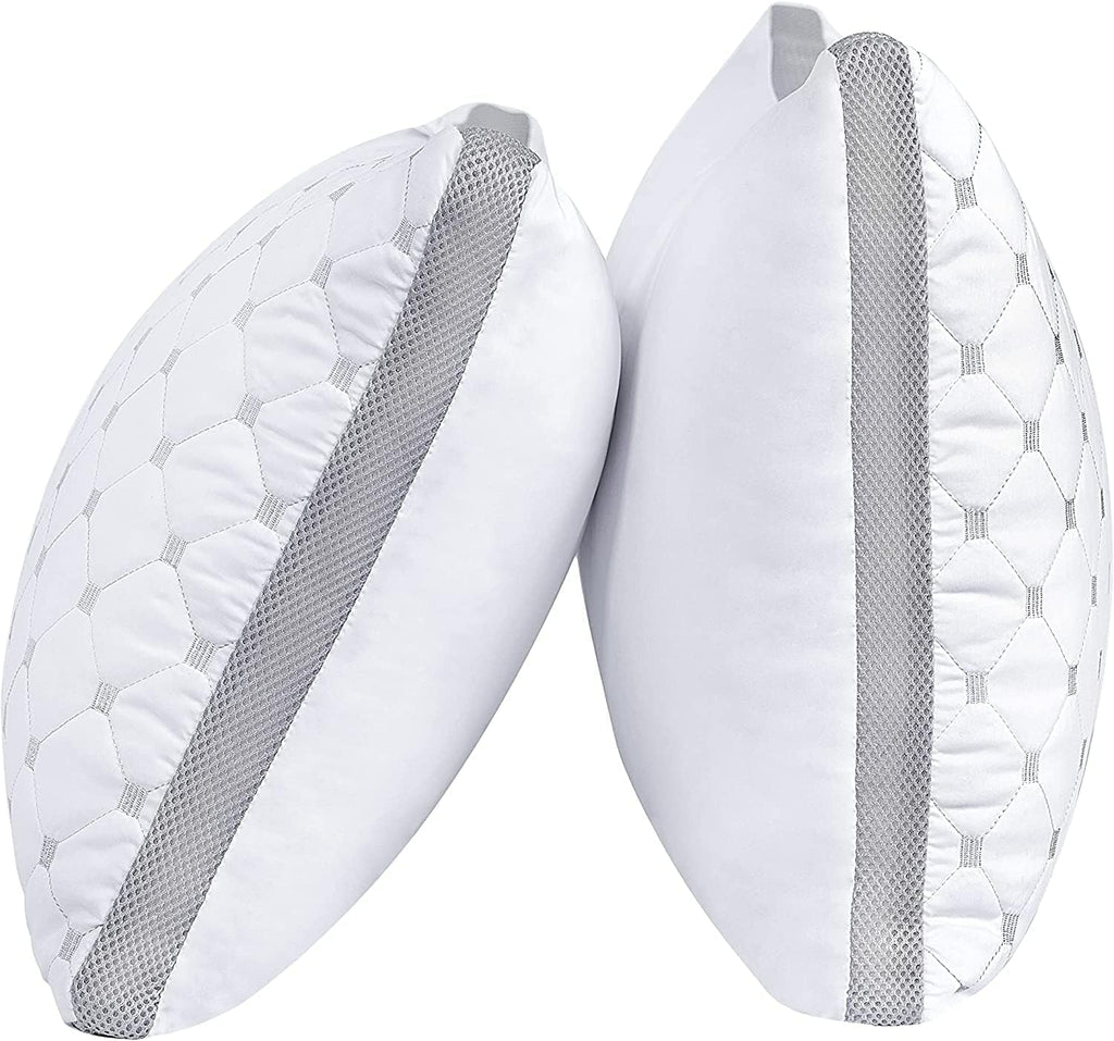 Premium Twin-Pack Bamboo Cooling Plush Down-Like Pillows - Medium to High Profile (2 Pcs) - with Free 2 Quilted Pillow Protectors