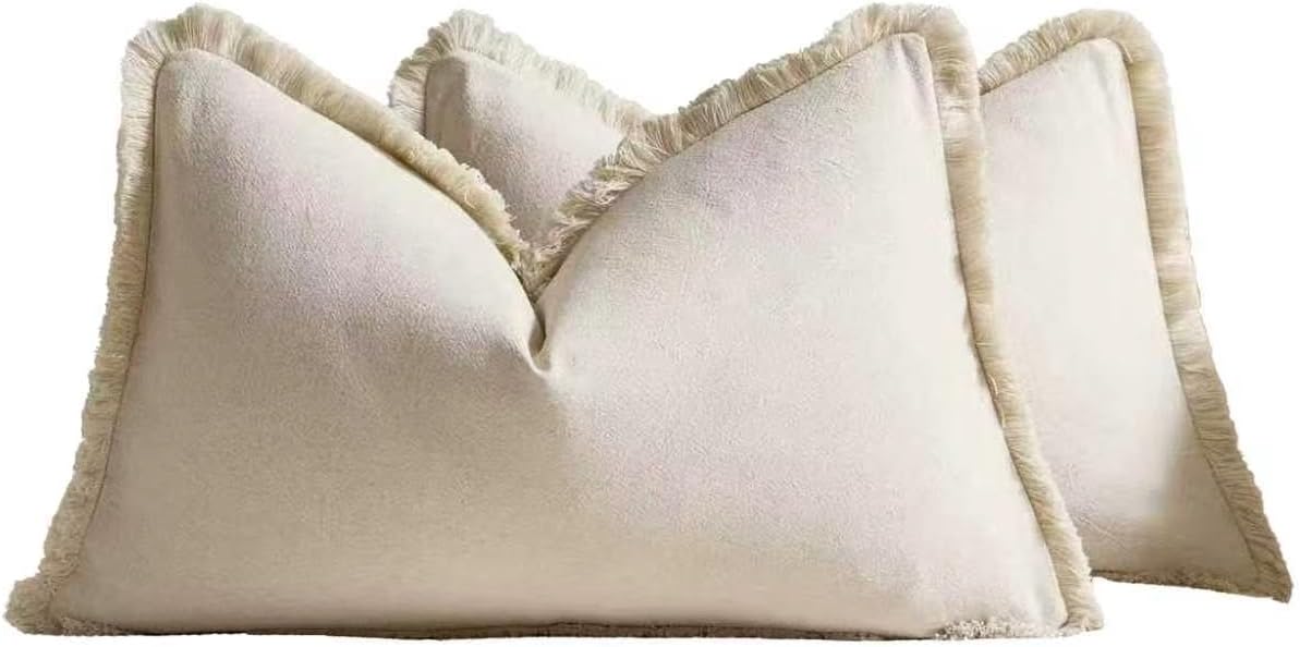 Linen-Cotton Cushion Covers with Tassels, Set of 2, Linen, 30x50cm
