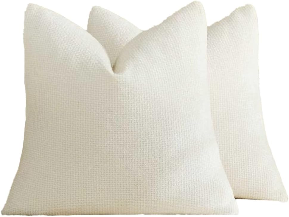 Chenille Grid Cushion Covers - Pack of 2 - Ivory, 45cm x 45cm