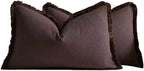 Linen-Cotton Cushion Covers with Tassels, Set of 2, Dark Brown, 30x50cm