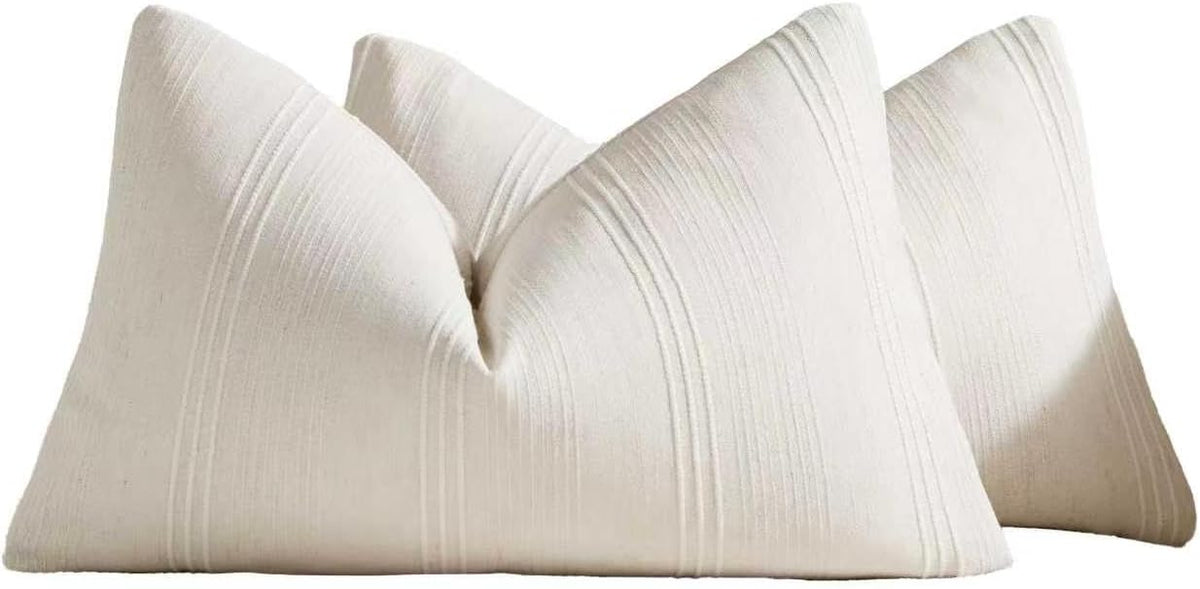Linen Blend Striped Cushion Covers, Set of 2, Snow, 30x50cm