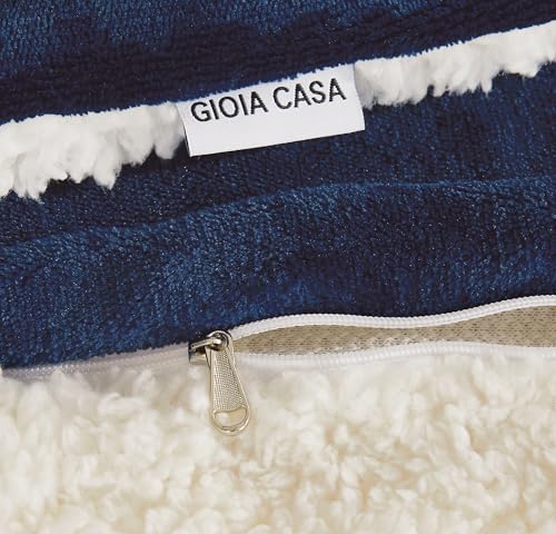 2-in-1 Teddy Sherpa Quilt Cover Set & Blanket - Navy Blue