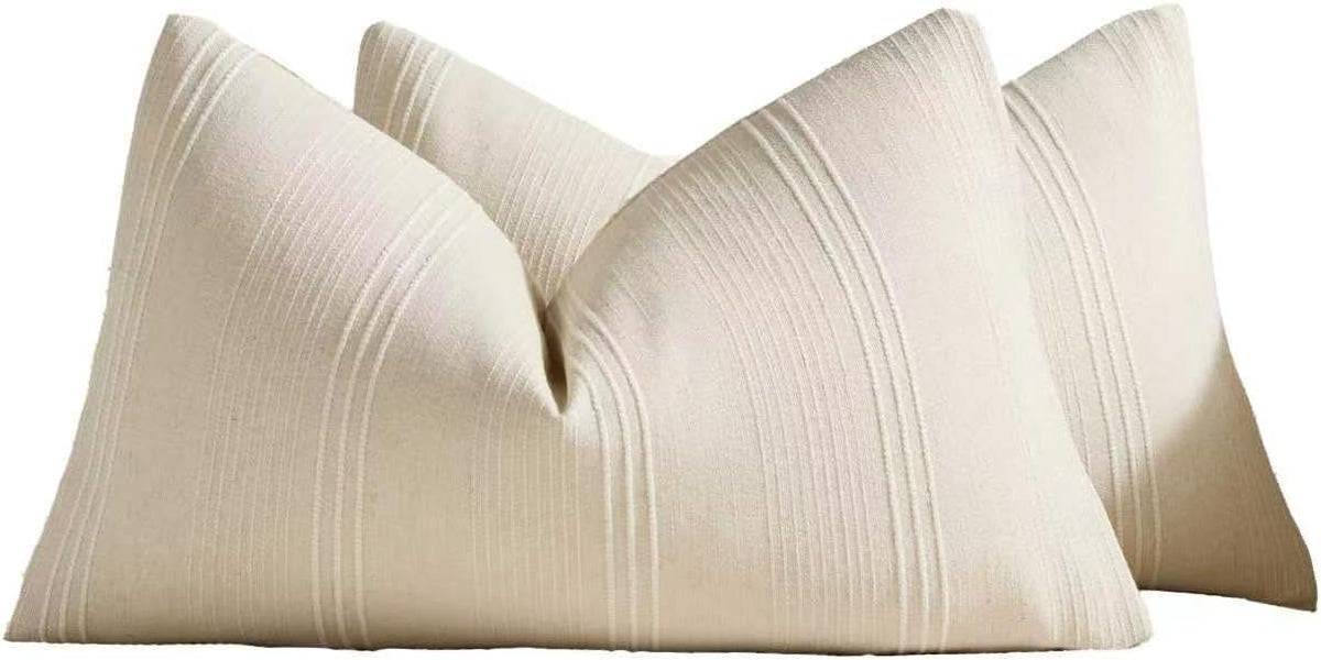 Linen Blend Striped Cushion Covers, Set of 2, Beige, 30x50cm