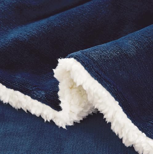 2-in-1 Teddy Sherpa Quilt Cover Set & Blanket - Navy Blue