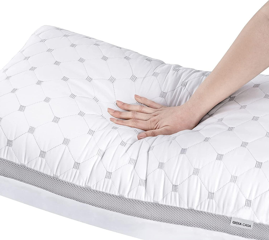 Premium Twin-Pack Bamboo Cooling Plush Down-Like Pillows - Medium to High Profile (2 Pcs) - with Free 2 Quilted Pillow Protectors