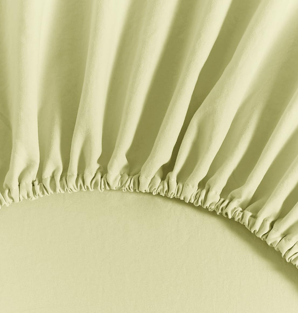 100% Vintage Washed Microfibre Fitted Sheet with Matching Pillowcases - Lemon