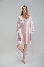 100% Pure Satin Silk Robe - Pink