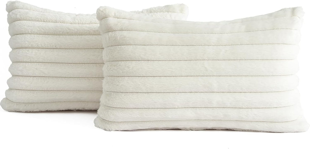 Faux Fur Cushion Covers - Twin-Pack - Snow - 30cm x 50cm