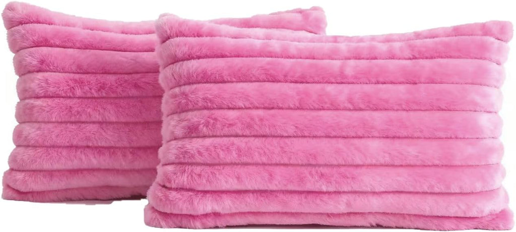 Faux Fur Cushion Covers - Twin-Pack - Hot Pink - 30cm x 50cm