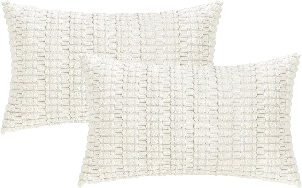 Boho Corduroy Cushion Covers - Twin-Pack - White - 30cm x 50cm