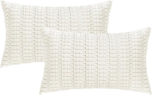 Boho Corduroy Cushion Covers - Twin-Pack - White - 30cm x 50cm