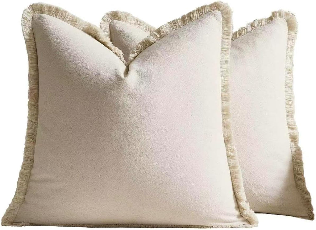 Linen-Cotton Cushion Covers with Tassels, Set of 2, Linen, 45x45cm