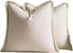 Linen-Cotton Cushion Covers with Tassels, Set of 2, Linen, 45x45cm