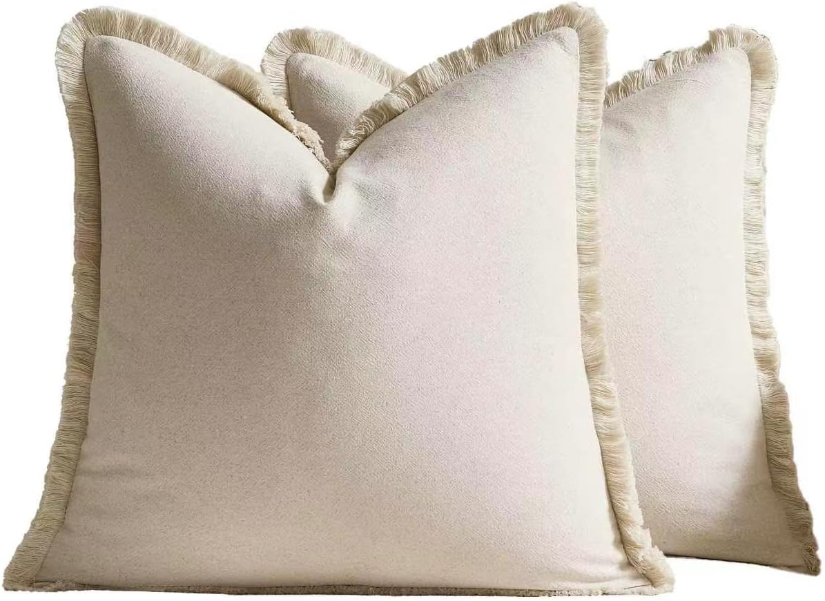 Linen-Cotton Cushion Covers with Tassels, Set of 2, Linen, 45x45cm