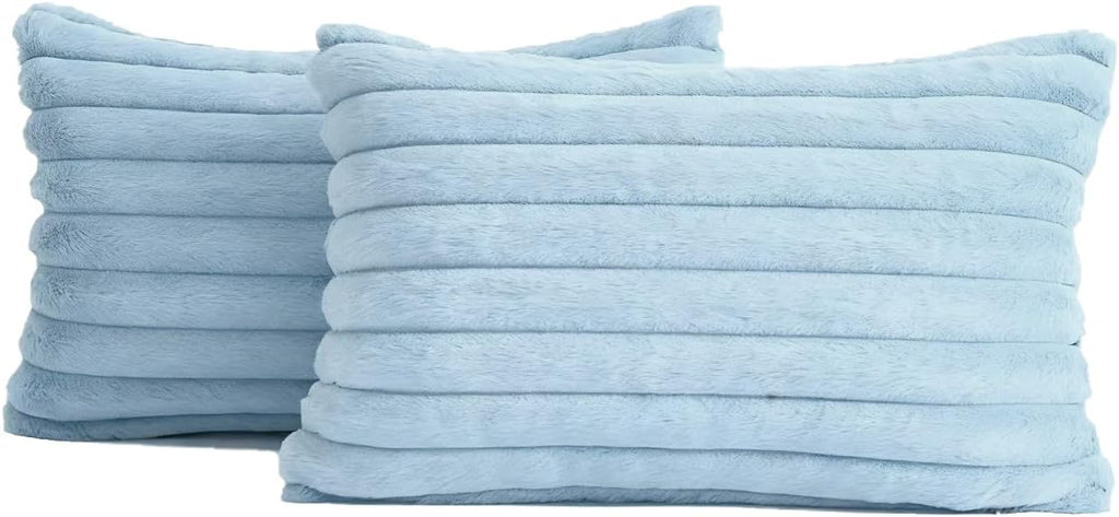 Faux Fur Cushion Covers - Twin-Pack - Sky - 30cm x 50cm