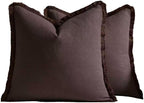 Linen-Cotton Cushion Covers with Tassels, Set of 2, Dark Brown, 45x45cm