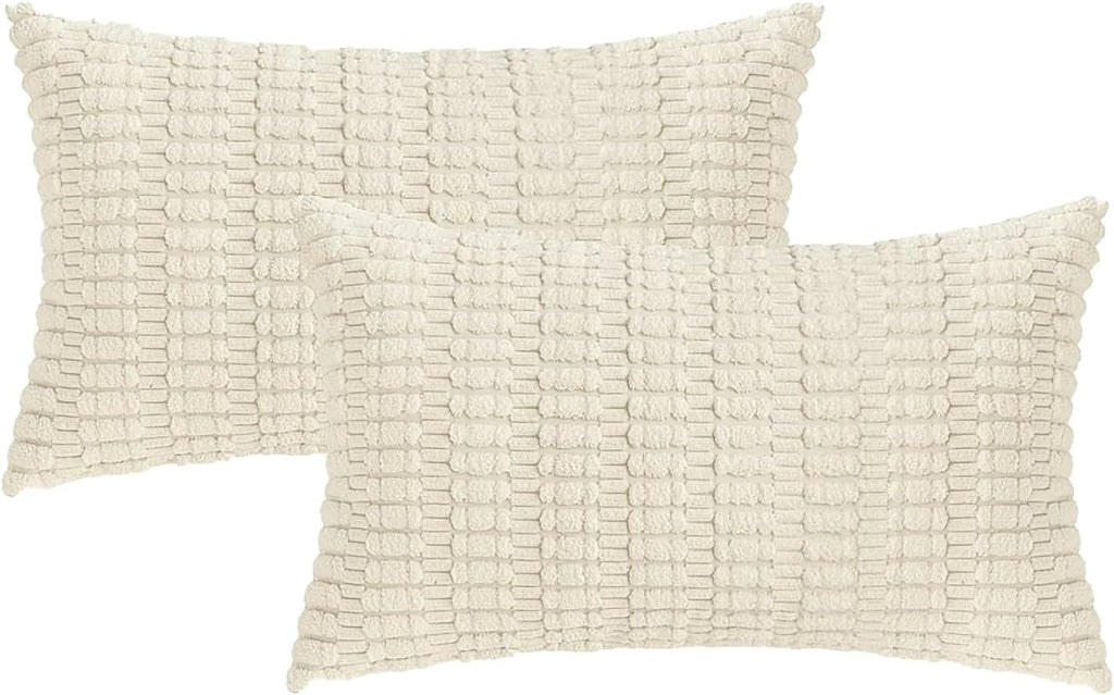 Boho Corduroy Cushion Covers - Twin-Pack - Cream - 30cm x 50cm