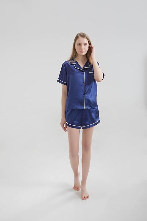Silk Short Pyjama Set - Navy Blue