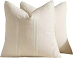 Linen Blend Striped Cushion Covers, Set of 2, Beige, 45x45cm