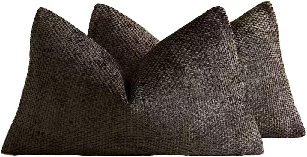 Chenille Grid Cushion Covers - Pack of 2 - Chocolate, 30cm x 50cm