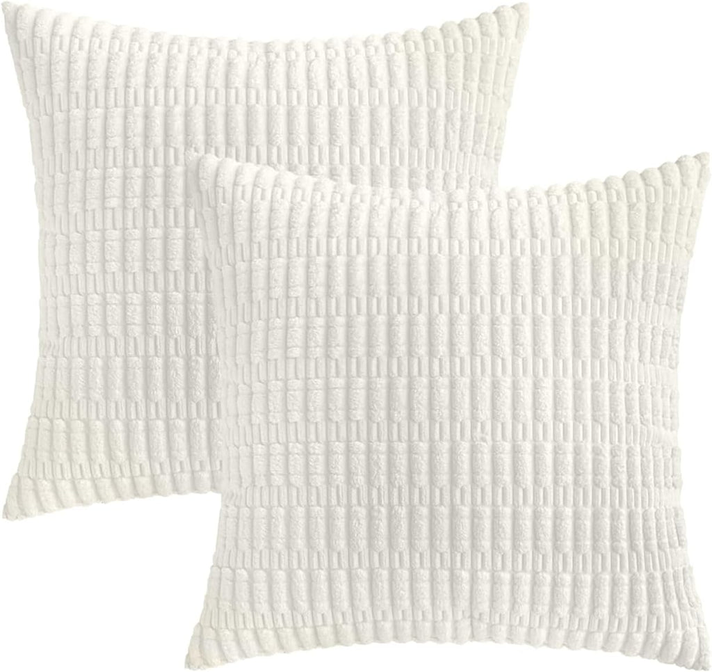 Boho Corduroy Cushion Covers - Twin-Pack - White - 45cm x 45cm
