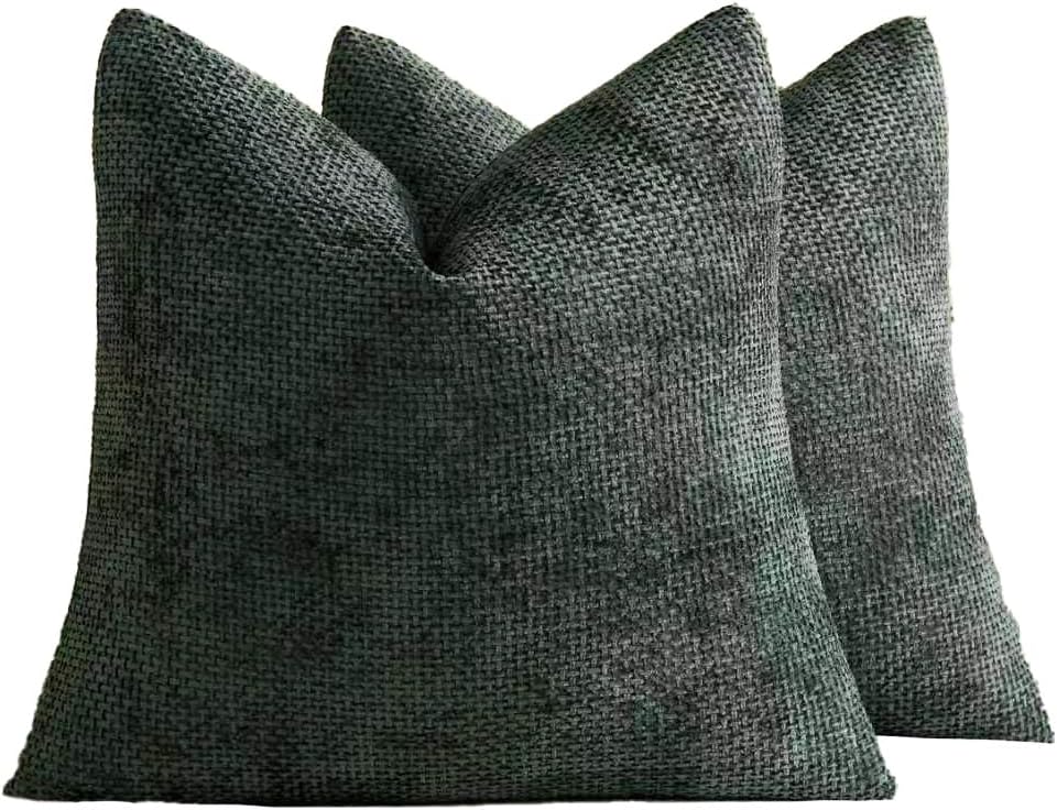 Chenille Grid Cushion Covers - Pack of 2 - Deep Green, 50cm x 50cm