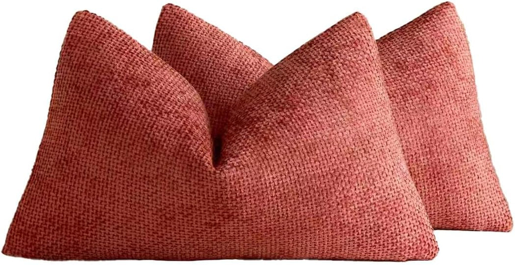 Chenille Grid Cushion Covers - Pack of 2 - Terracotta, 30cm x 50cm