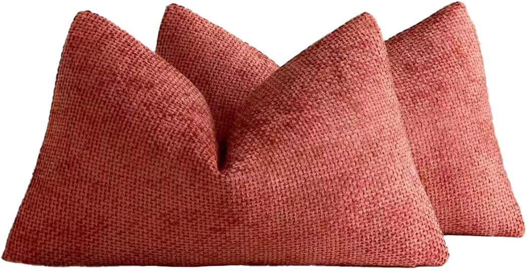 Chenille Grid Cushion Covers - Pack of 2 - Terracotta, 30cm x 50cm