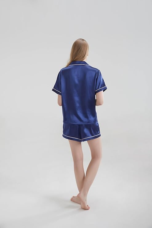 Silk Short Pyjama Set - Navy Blue