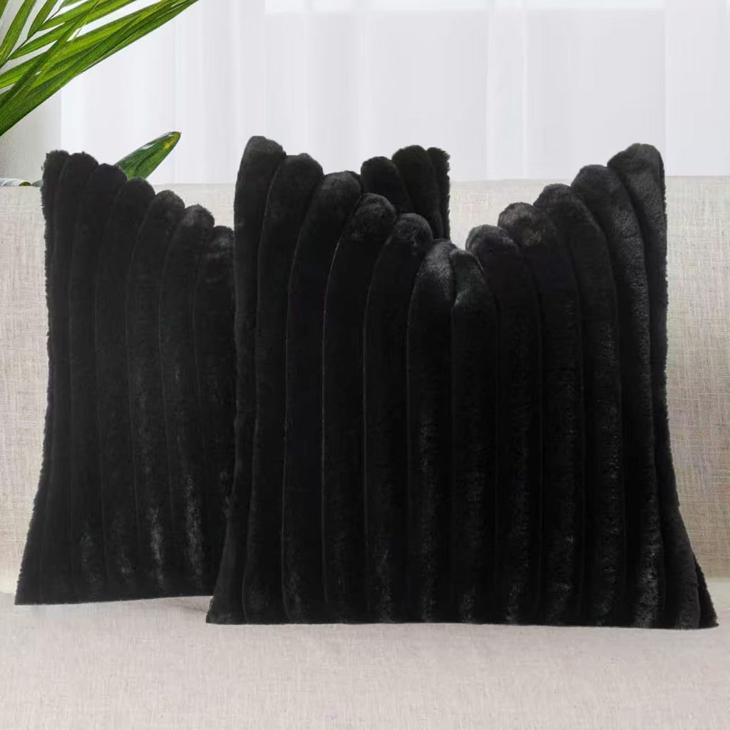Faux Fur Cushion Covers - Twin-Pack - Black - 45cm x 45cm