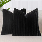 Faux Fur Cushion Covers - Twin-Pack - Black - 45cm x 45cm