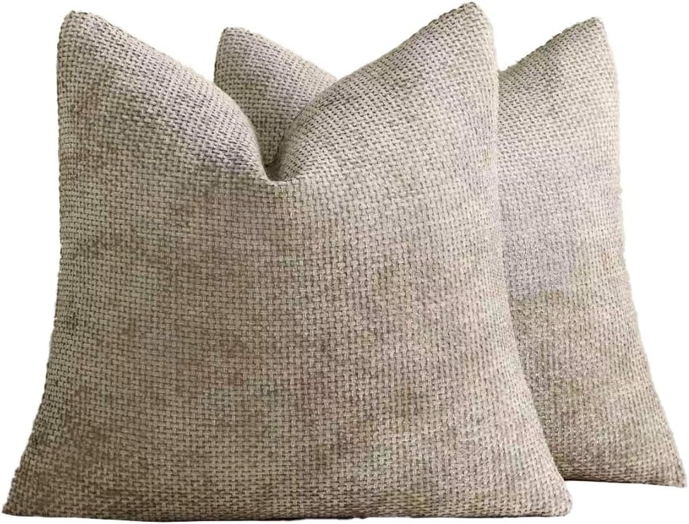 Chenille Grid Cushion Covers - Pack of 2 - Taupe, 50cm x 50cm