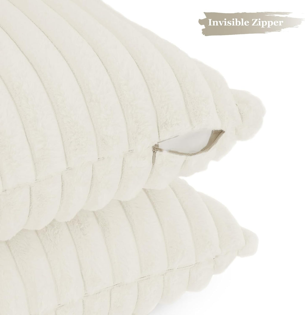 Faux Fur Cushion Covers - Twin-Pack - Snow - 30cm x 50cm