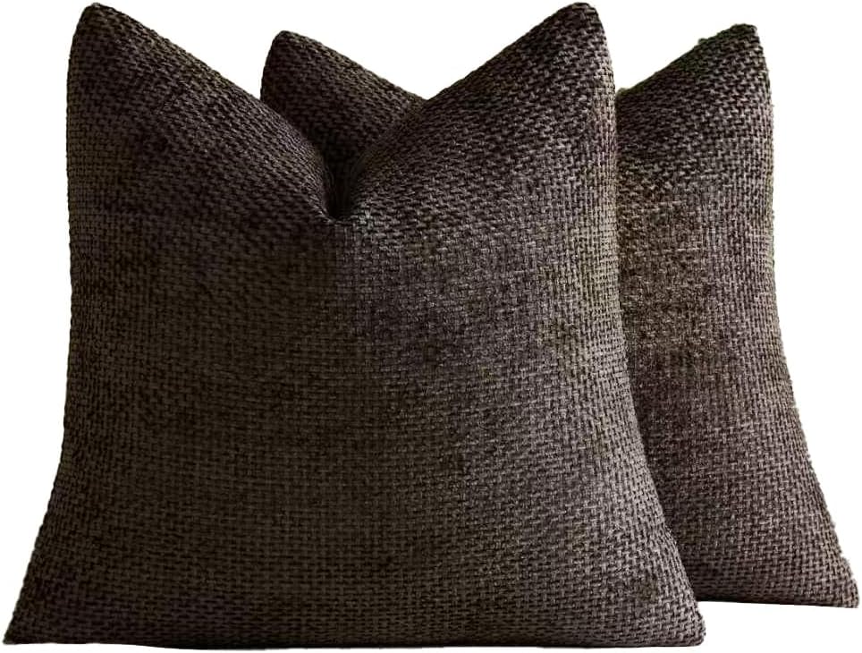 Chenille Grid Cushion Covers - Pack of 2 - Chocolate, 45cm x 45cm
