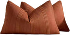 Linen Blend Striped Cushion Covers, Set of 2, Terracotta, 30x50cm
