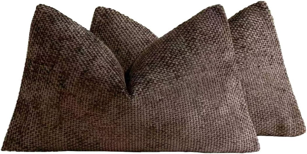 Chenille Grid Cushion Covers - Pack of 2 - Brown, 30cm x 50cm