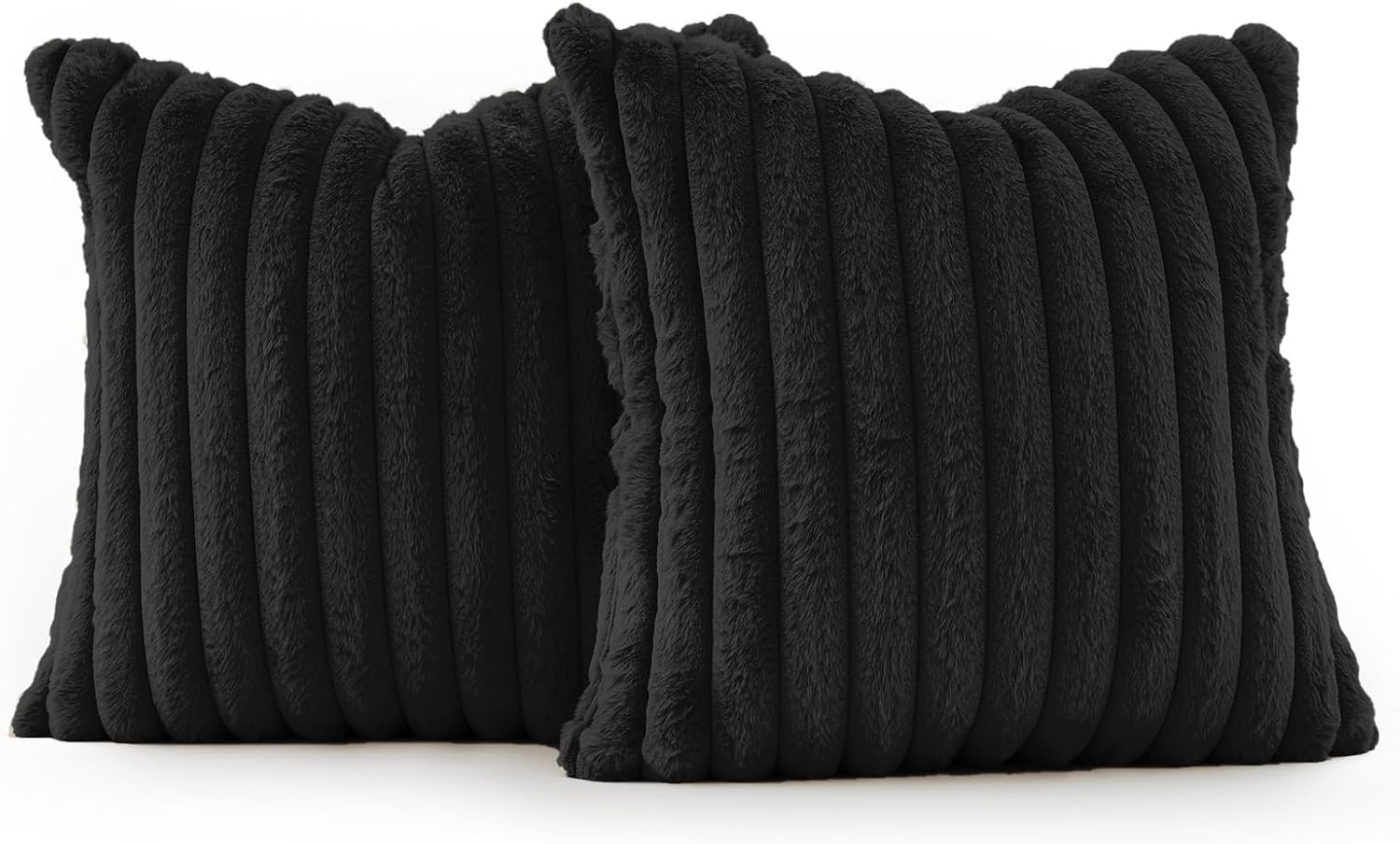 Faux Fur European Pillowcases - Black - 65x65cm